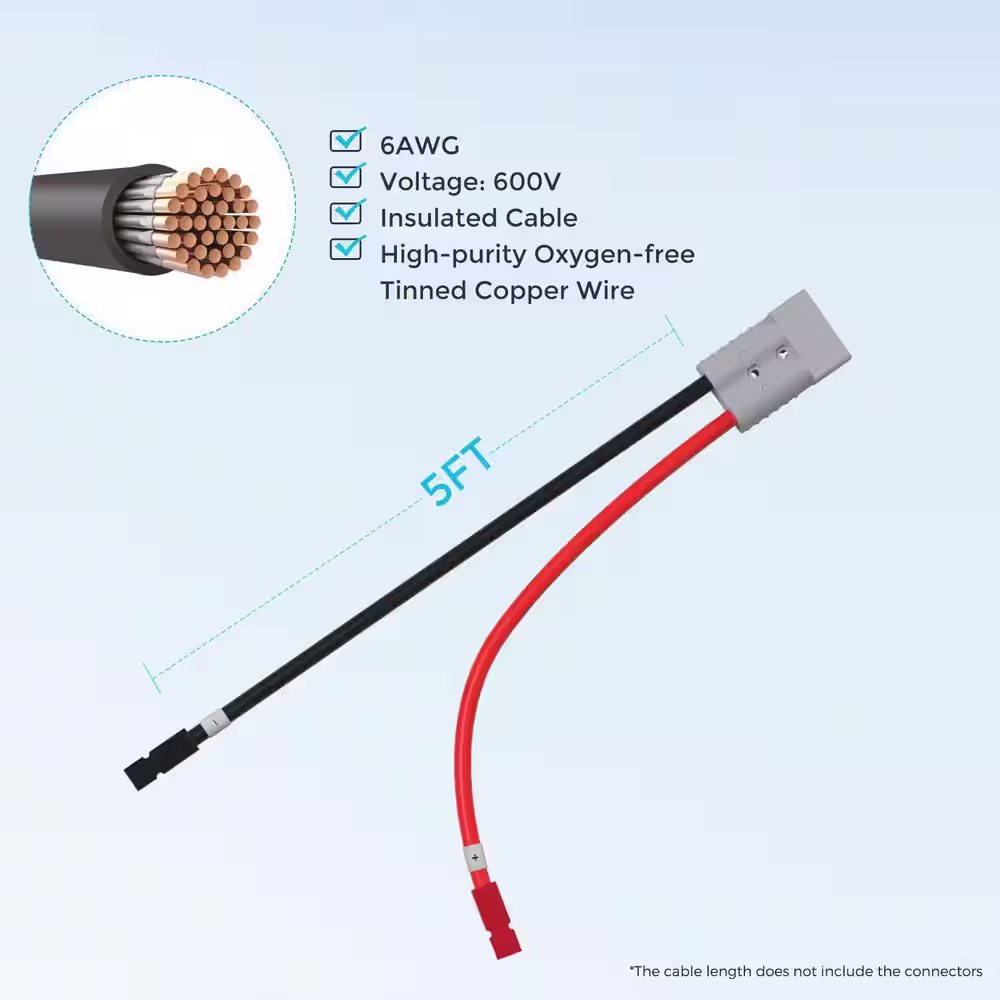 Renogy 5 ft. 6AWG Anderson Adapter Cable PP75SB120, Connect REGO Charge Controller or DC-DC Batt Charger to REGO Combiner Box