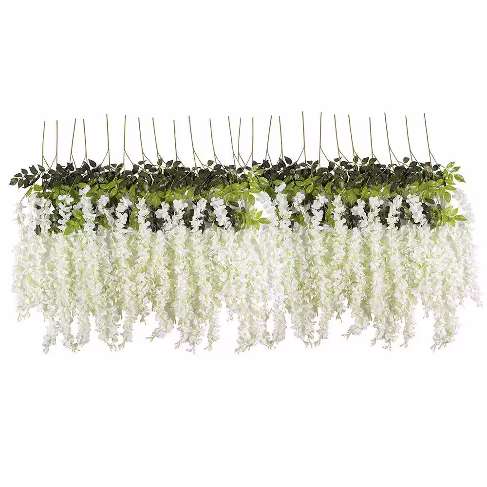 Ejoy 45 in. Artificial Silk White Wisteria Mixed Flower Vines (Set of 60-Piece)
