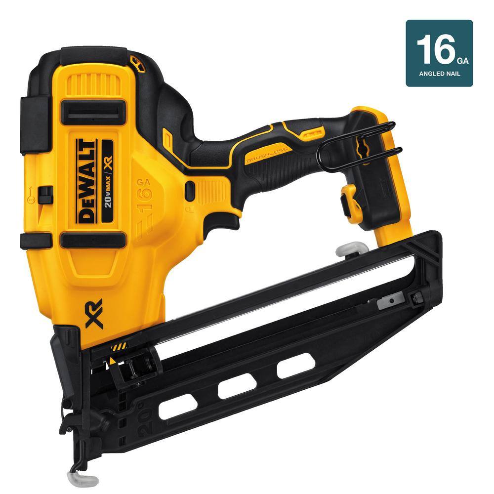 DEWALT 20V MAX XR Lithium-Ion Cordless 16-Gauge Angled Finish Nailer with 20V MAX Compact Lithium-Ion 2.0Ah Battery Pack
