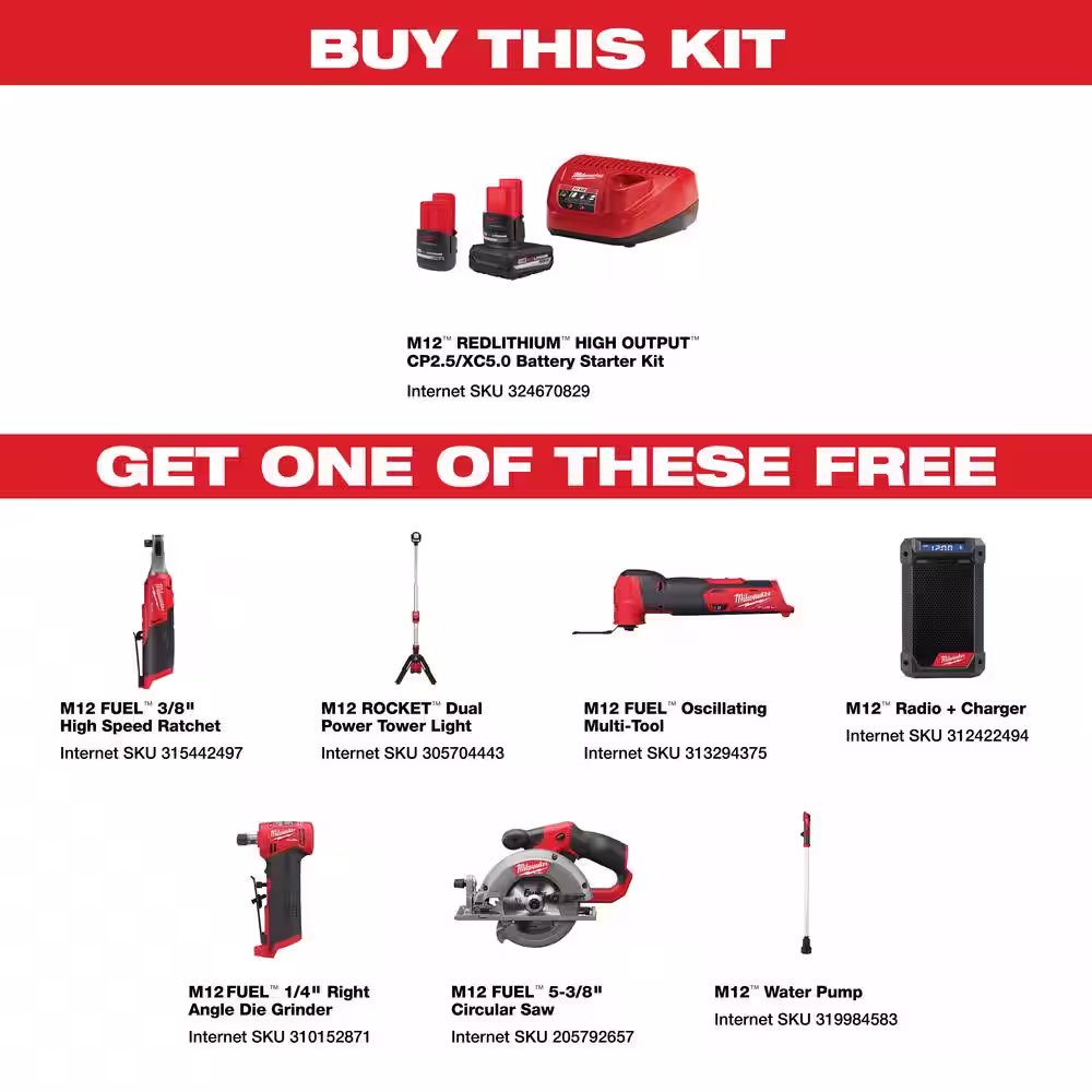 Milwaukee M12 12-Volt Lithium-Ion High Output 5.0 Ah and 2.5 Ah Battery Packs and Charger Starter Kit