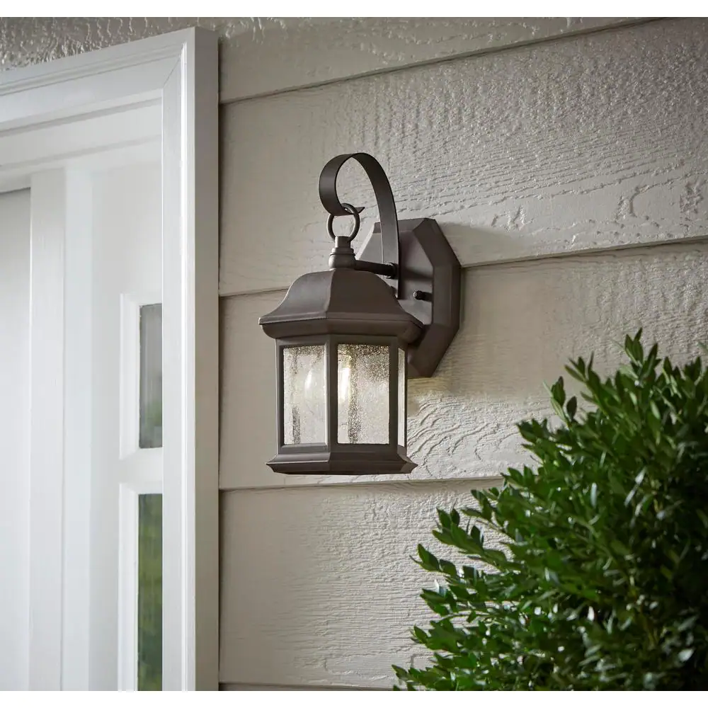 Hampton Bay 1-Light Bronze Outdoor Wall Light Fixture with Seeded Glass (2-Pack)