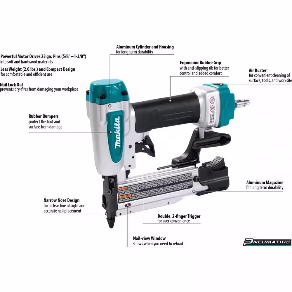 Makita Pneumatic 23-Gauge, 1-3/8 in. Pin Nailer