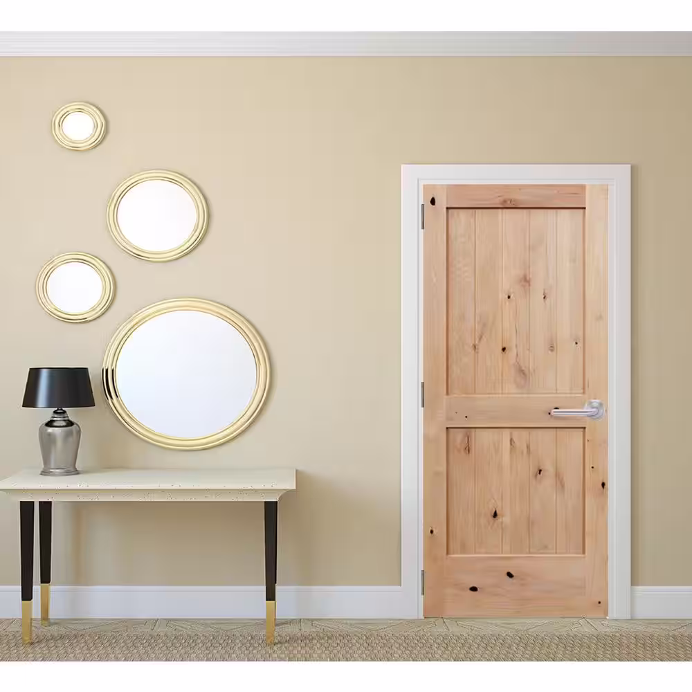 Pacific Entries Rustic 30 in. x 80 in. 2-Panel Knotty Alder Unfinished Tan Wood Craftsman Interior Door Slab