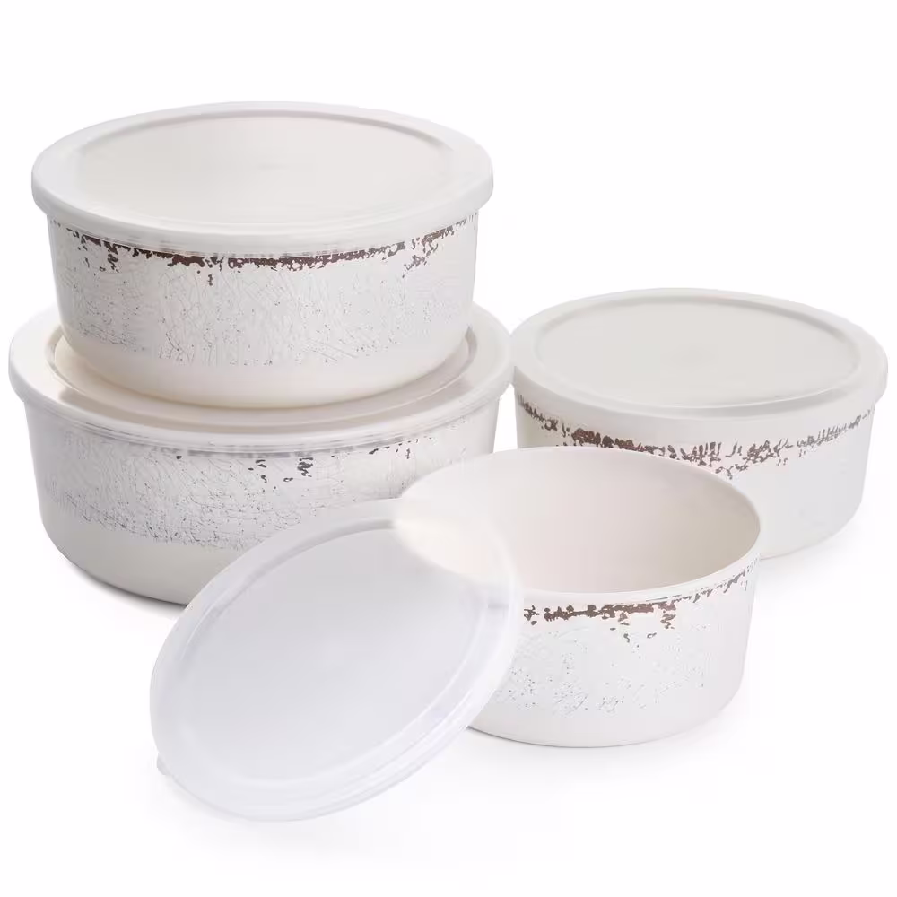 Laurie Gates California Designs Mauna 8-Piece Melamine Nesting Food Storage Bowl Set in Cracked White