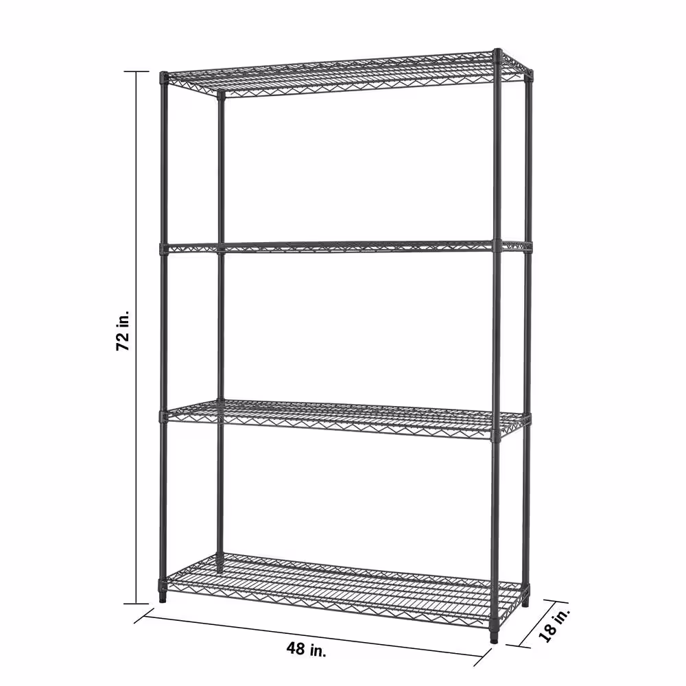 TRINITY PRO Black 4-Tier Steel Wire Garage Storage Shelving Unit (48 in. W x 72 in. H x 18 in. D)