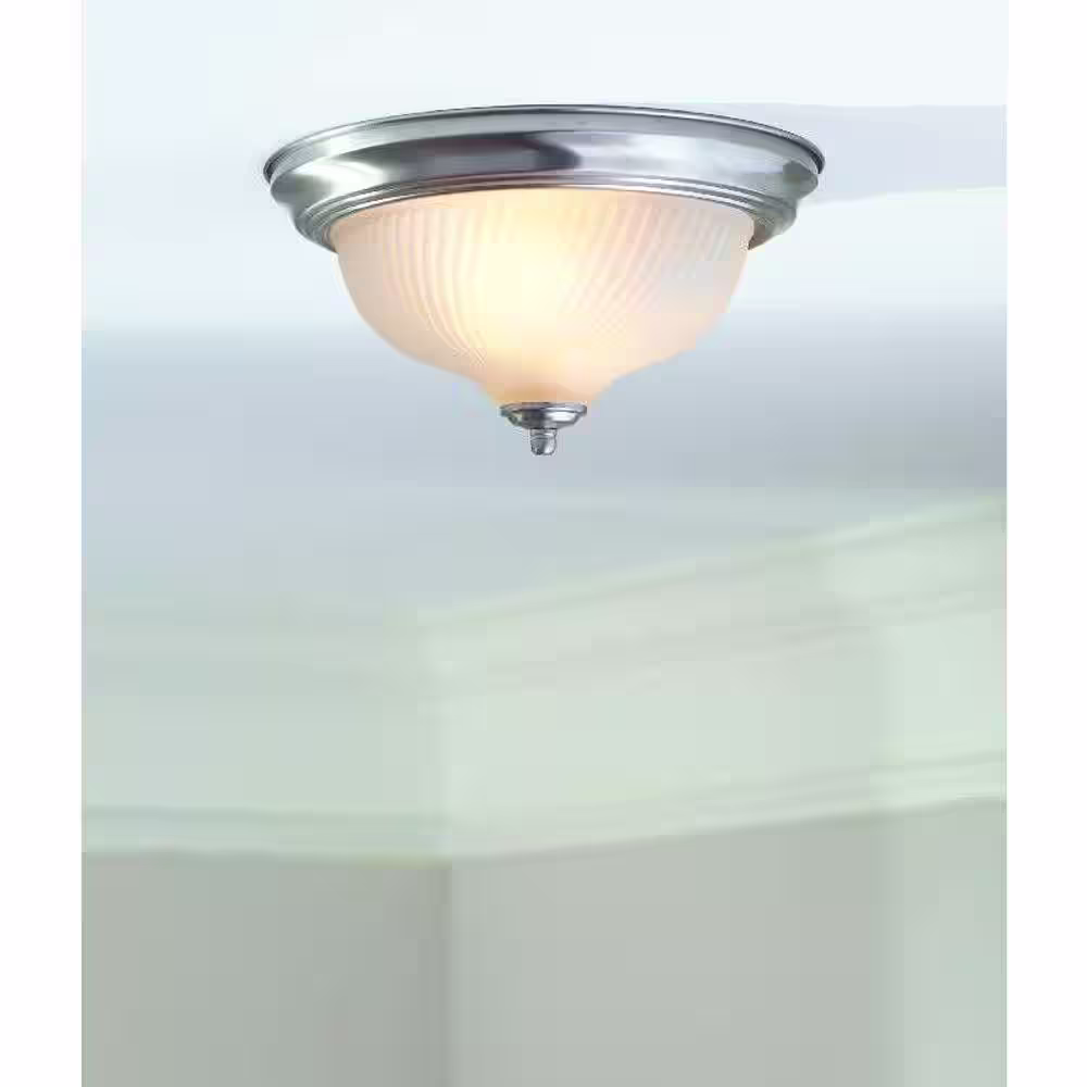 None 11 in. 2-Light Brushed Nickel Flush Mount