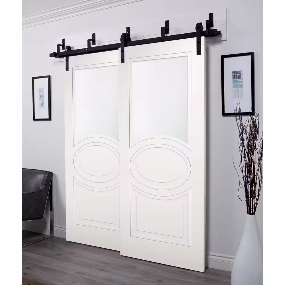 VDOMDOORS 7012 28 in. x 84 in. No Bore Solid 1/2 Lite Frosted Glass White Finished Pine MDF Interior Door Slab