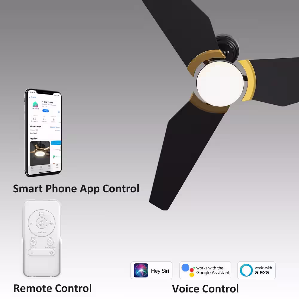 CARRO Brently 52 in. Dimmable LED Indoor/Outdoor Black Smart Ceiling Fan with Light and Remote, Works w/ Alexa/Google Home