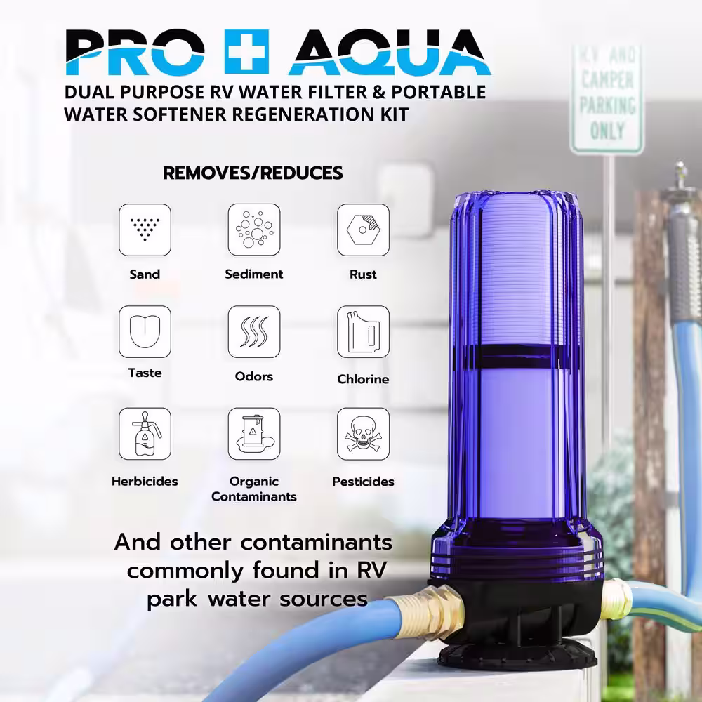 PRO+AQUA Premium Dual RV/Marine Water Softener Regeneration Kit and Water Filter, Reduces Bad Taste, Odor, Sediment, Chlorine