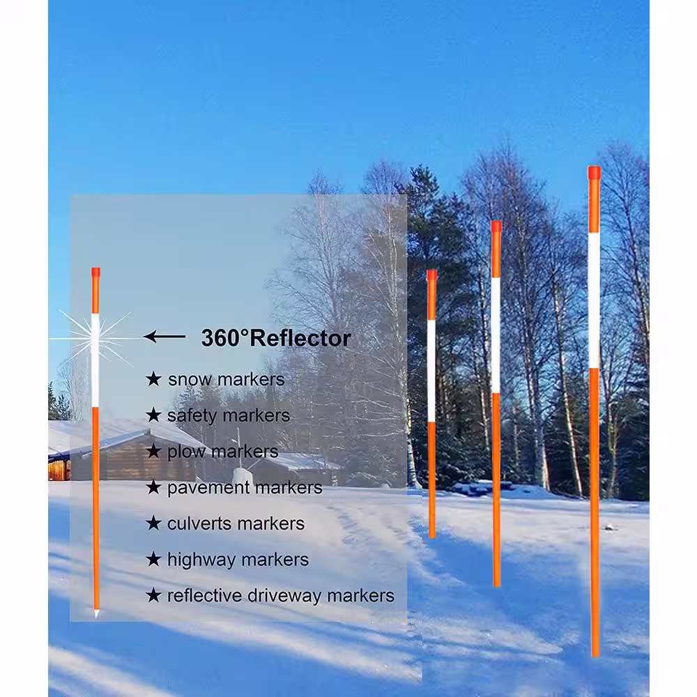 None Reflective Driveway Markers Driveway Reflectors for Driveway Snow Marker, 5/16 in. x 48 in., Orange, (12-Pack)