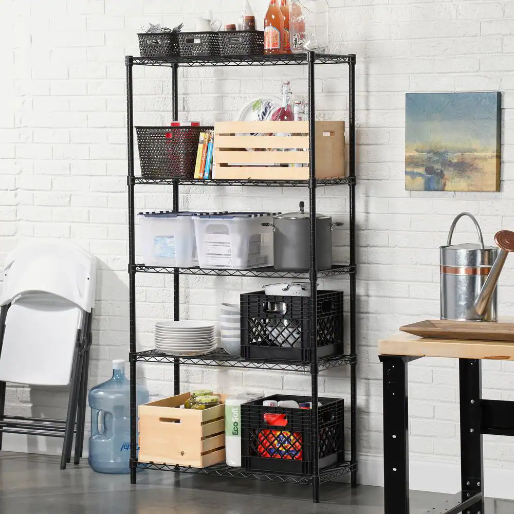 HDX 5-Tier Steel Wire Shelving Unit in Black (36 in. W x 72 in. H x 16 in. D)