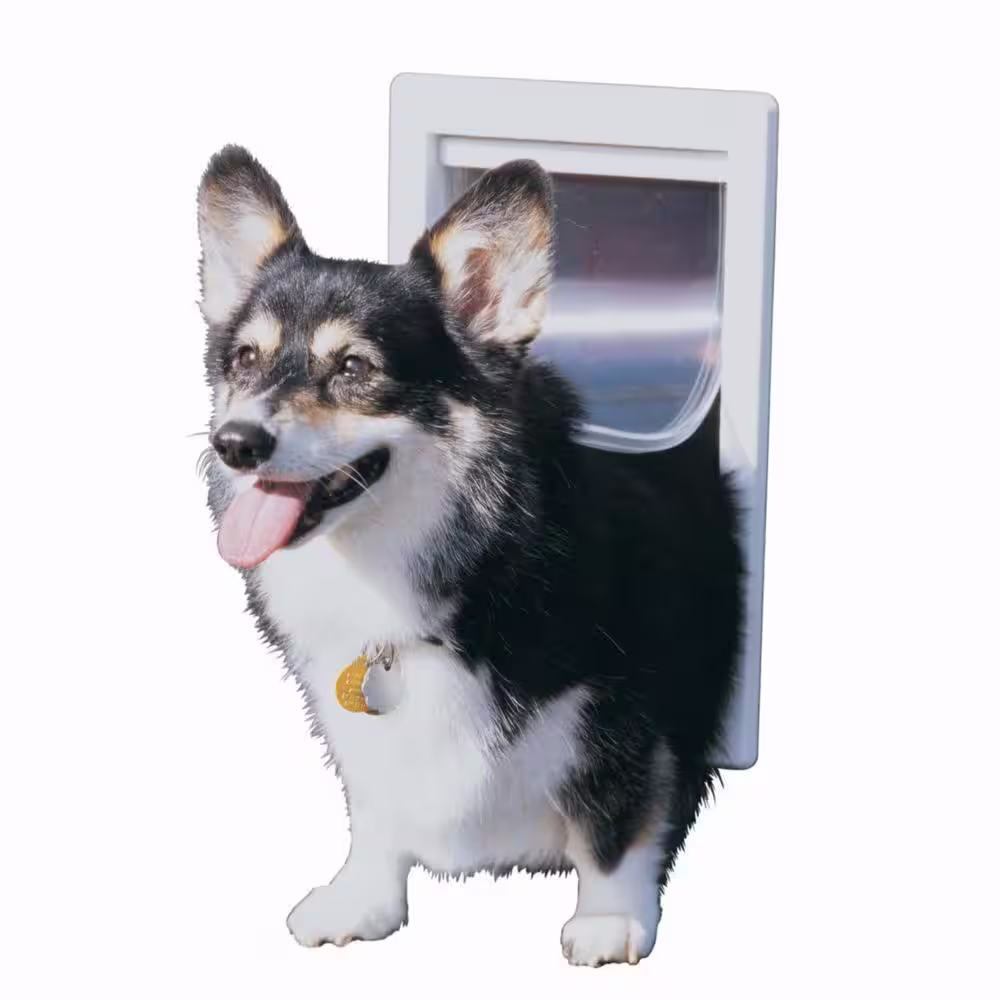 Ideal Pet Products 7 in. x 11.25 in. Medium White Original Pet and Dog Door Insert for 27 in. to 32 in. Wide Aluminum Sash Window