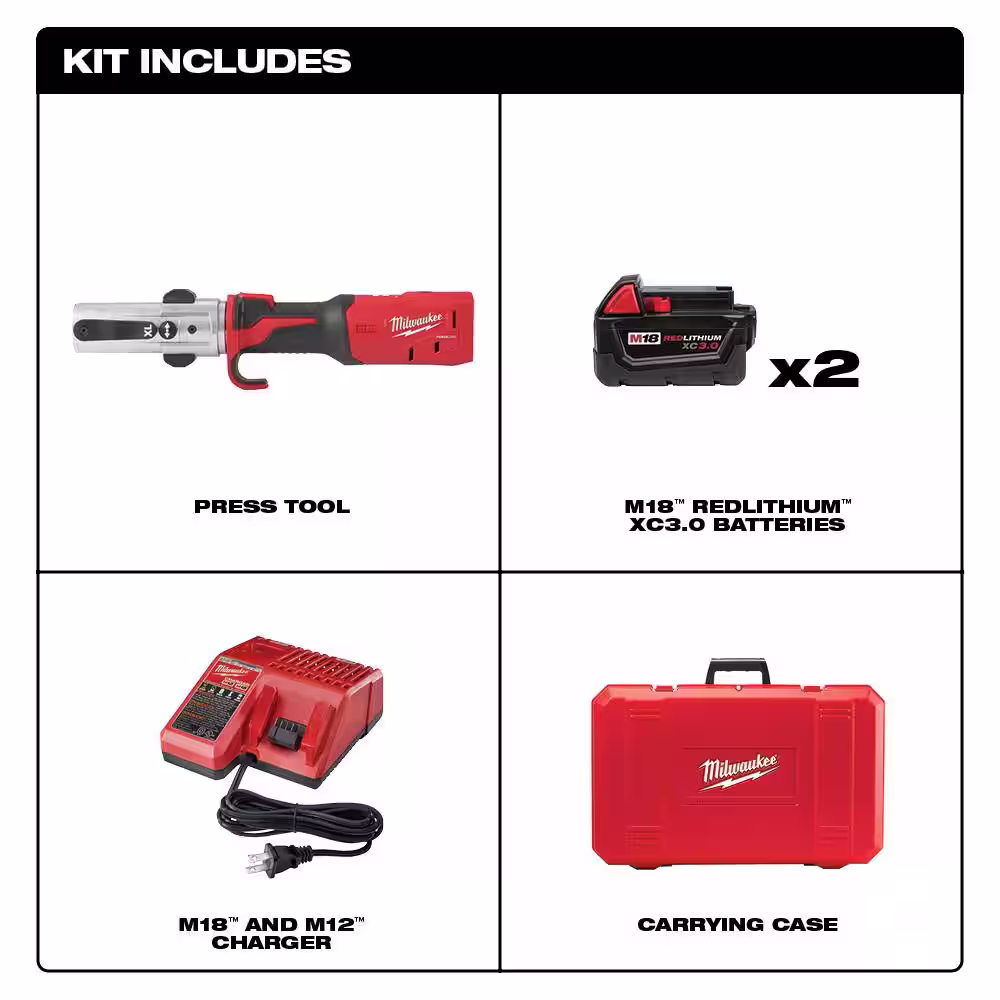 Milwaukee M18 18-Volt Lithium-Ion Cordless FORCE LOGIC Long Throw Press Tool Kit W/(2) 3.0Ah Batteries, Charger, Hard Case