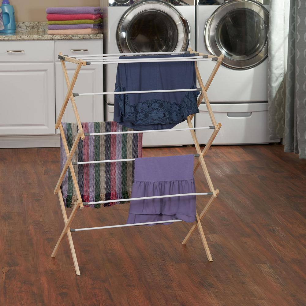 None 29.5 in. x 42.5 in. Natural/White Drying Garment Rack