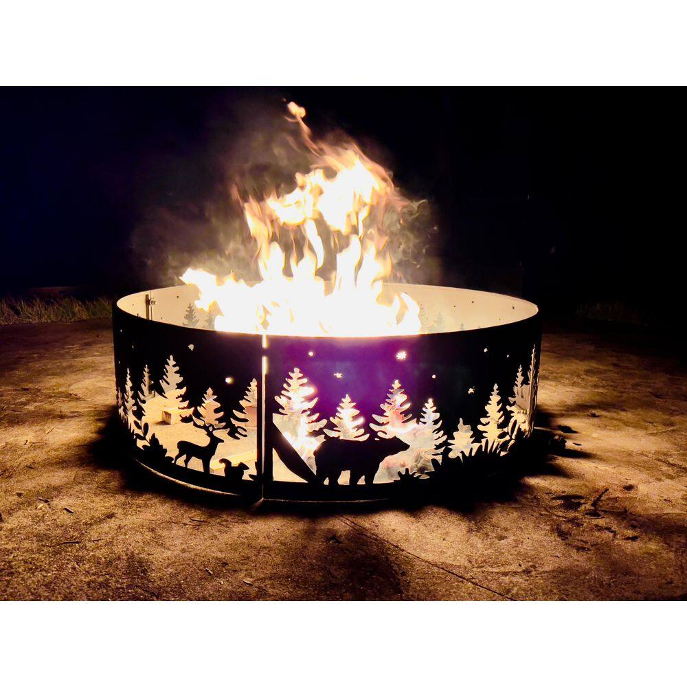 None 34 in. x 10 in. Outdoor Wood Burning Fire Ring in Black, Campsite