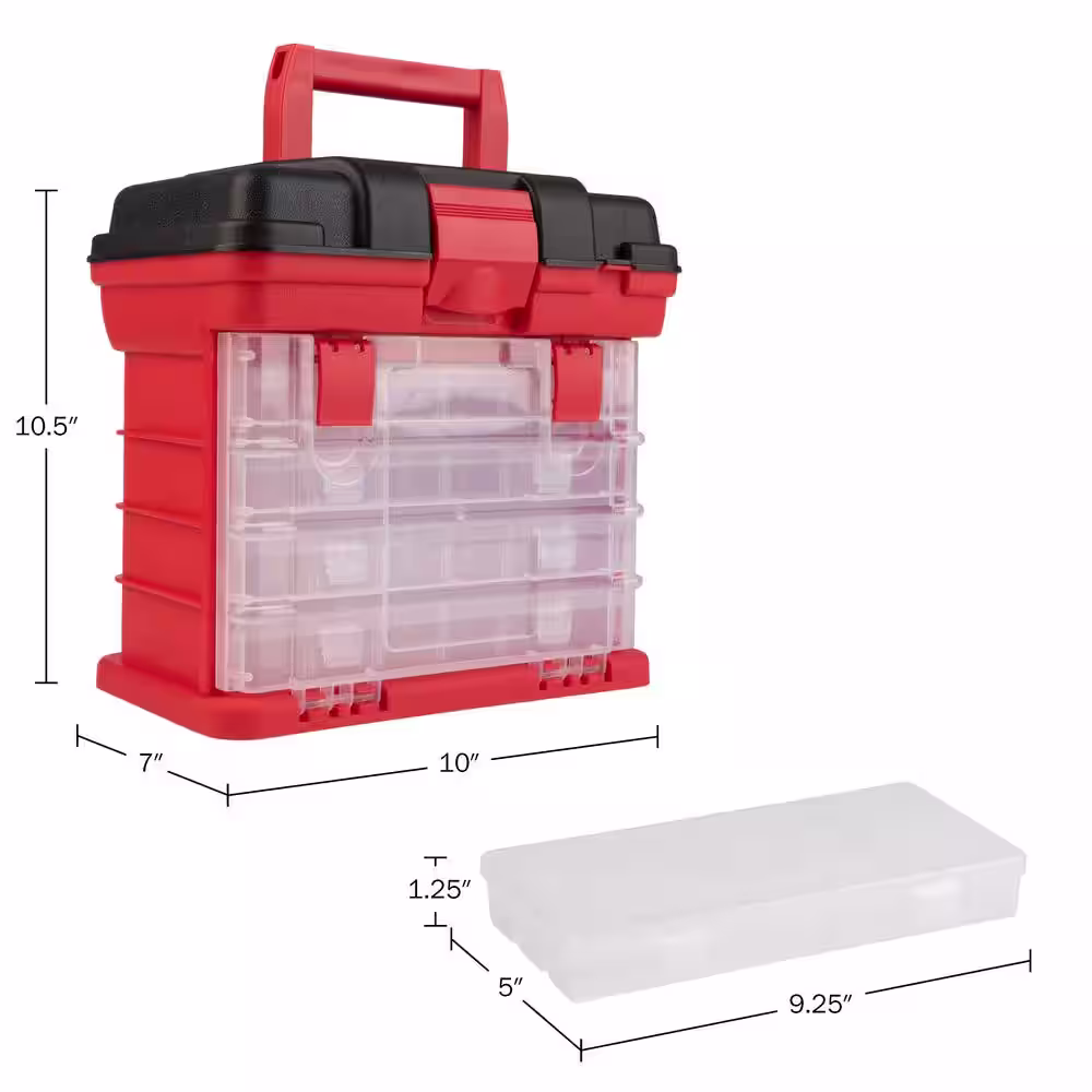 Stalwart 7 in. W Red and Black Plastic 4-Drawer Small Parts Organizer for Hardware or Crafts - Portable Tool Box