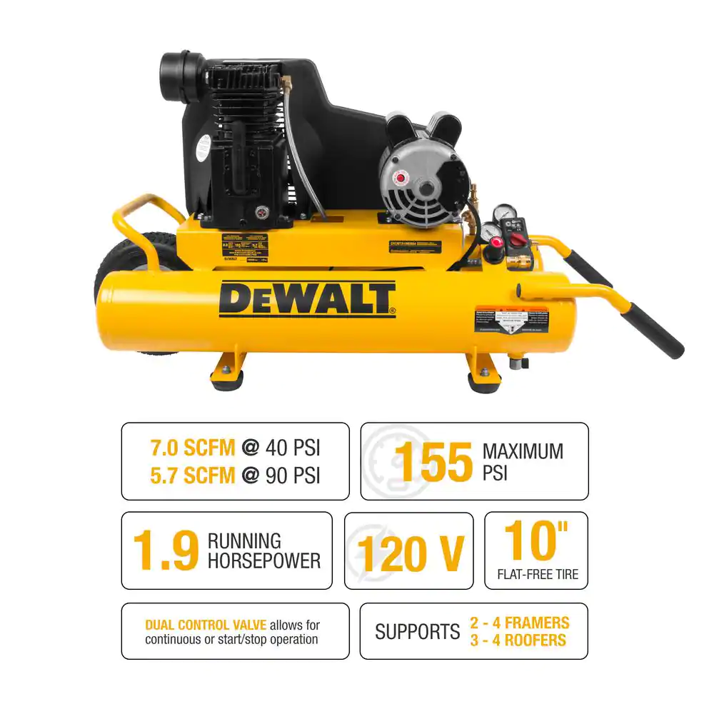 DEWALT 8 Gal. 155 PSI 1.9 HP Electric Dual Voltage Wheelbarrow Air Compressor