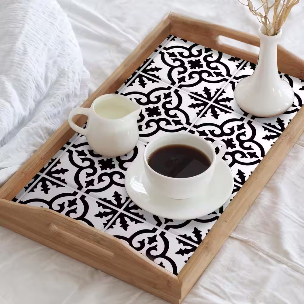 RoomMates Ornate Black and White Tile Backsplash Peel and Stick Giant Wall Decal