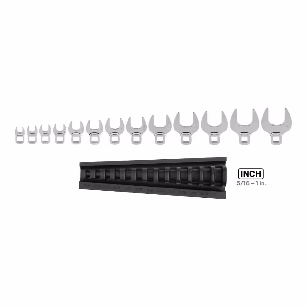 TEKTON 3/8 in. Drive Crowfoot Wrench Set, 13-Piece (5/16 in. - 1 in.) - Rack