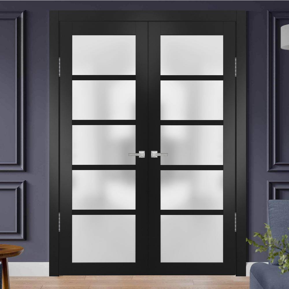 Sartodoors 4002 48 in. x 80 in. Single Panel Black Finished Pine Interior Door Slab with Hardware