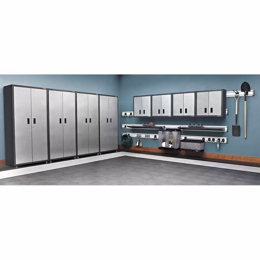 Gladiator Ready to Assemble 102 in. H x 192 in. W x 18 in. D Steel Garage Cabinet Set in Silver Tread (8-Pieces)