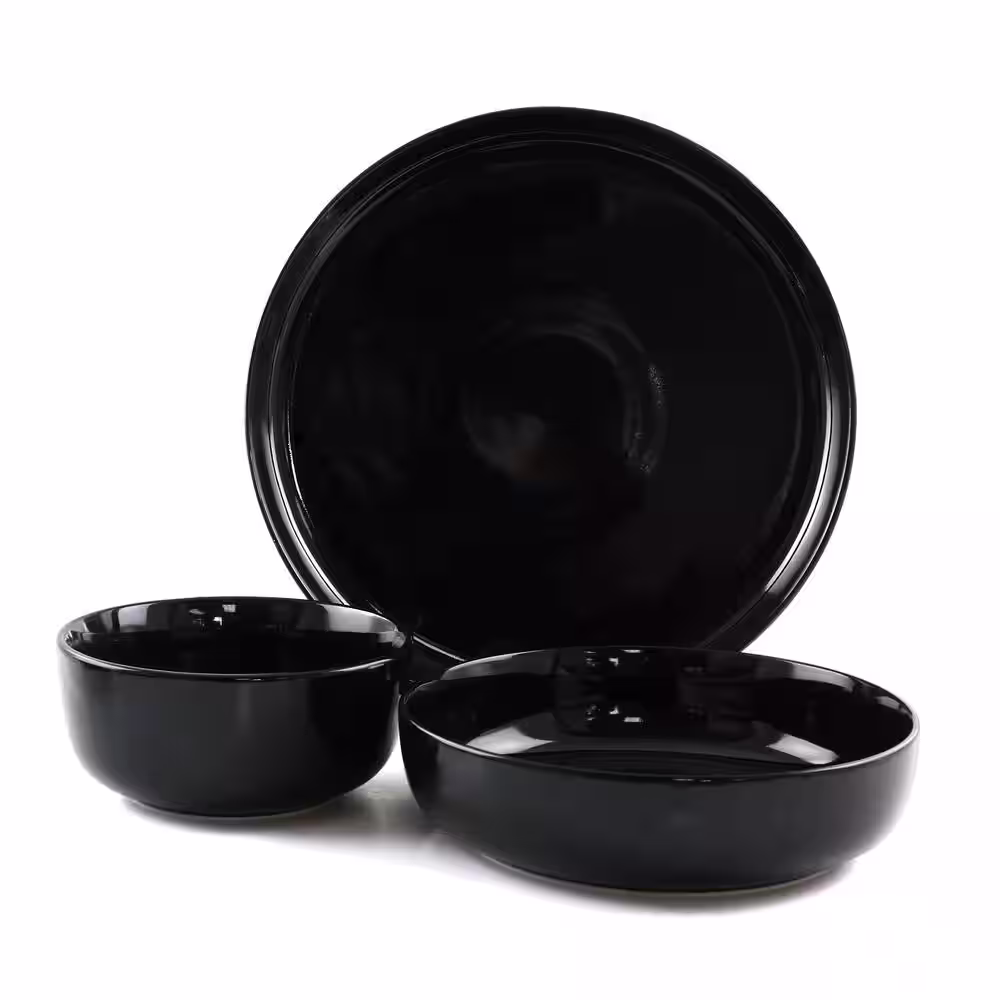 GIBSON HOME Avisala 12-Piece Black Fine Ceramic Dinnerware Set