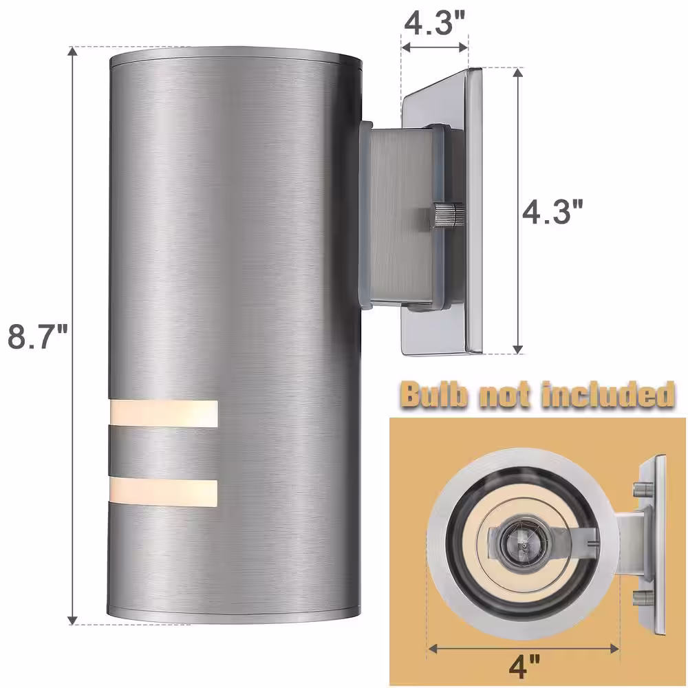 None Brushed Nickel Stainless Steel Outdoor Hardwired Wall Sconce Wall Cylinder Sconce with No Bulbs Included IP65 Waterproof