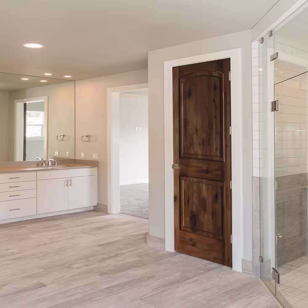 Krosswood Doors Rustic Knotty Alder 2-Panel Top Rail Arch Solid Wood Core Stainable Interior Door Slab