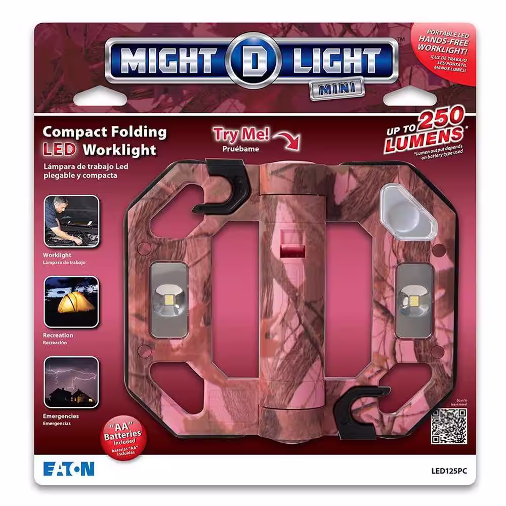 Might-D-Light 200-Lumen Camo Mini Compact Folding LED Work Light - Pink