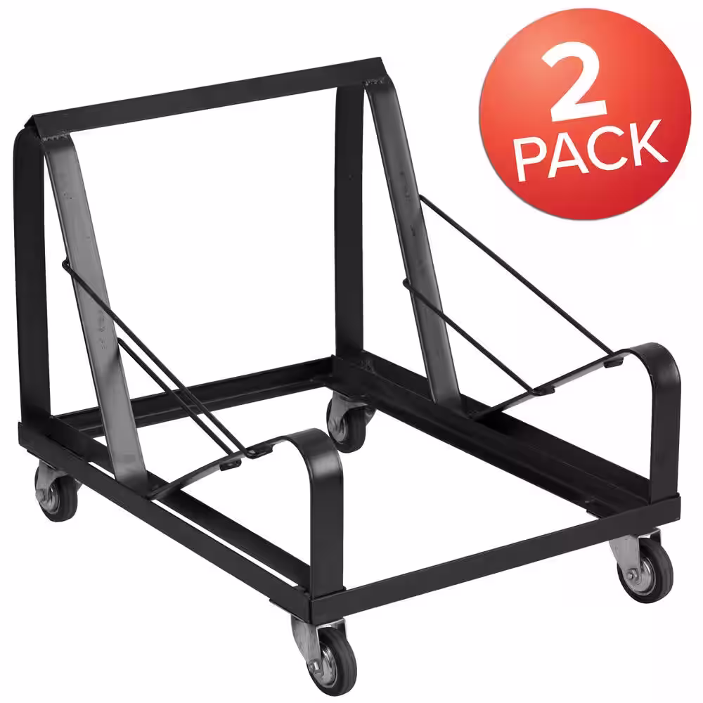 Carnegy Avenue 440 lbs. Capacity Stack Chair Dolly with Wheels - Black (Set of 2)