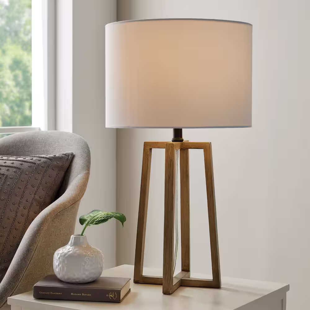 Hampton Bay Woodbine 23.5 in. Walnut Wood Table Lamp