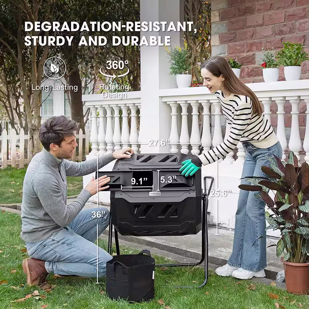 VIVOSUN 5500 oz. Black Tumbling Dual Rotating Compost Bin
