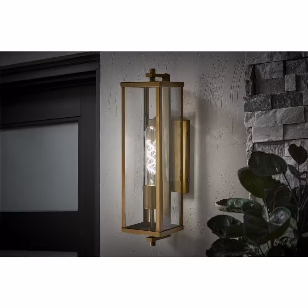 Hampton Bay Meadow Modern 1-Light Antique Brass Hardwired Large Rectangle Outdoor Wall Lantern Sconce Light