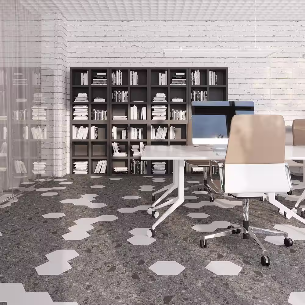 Lucida Surfaces MosaiCore Charcoal Quartz 28 MIL x 12 in. W x 10 in. L Glue Down Waterproof Vinyl Tile Flooring (12.3 sqft/case)