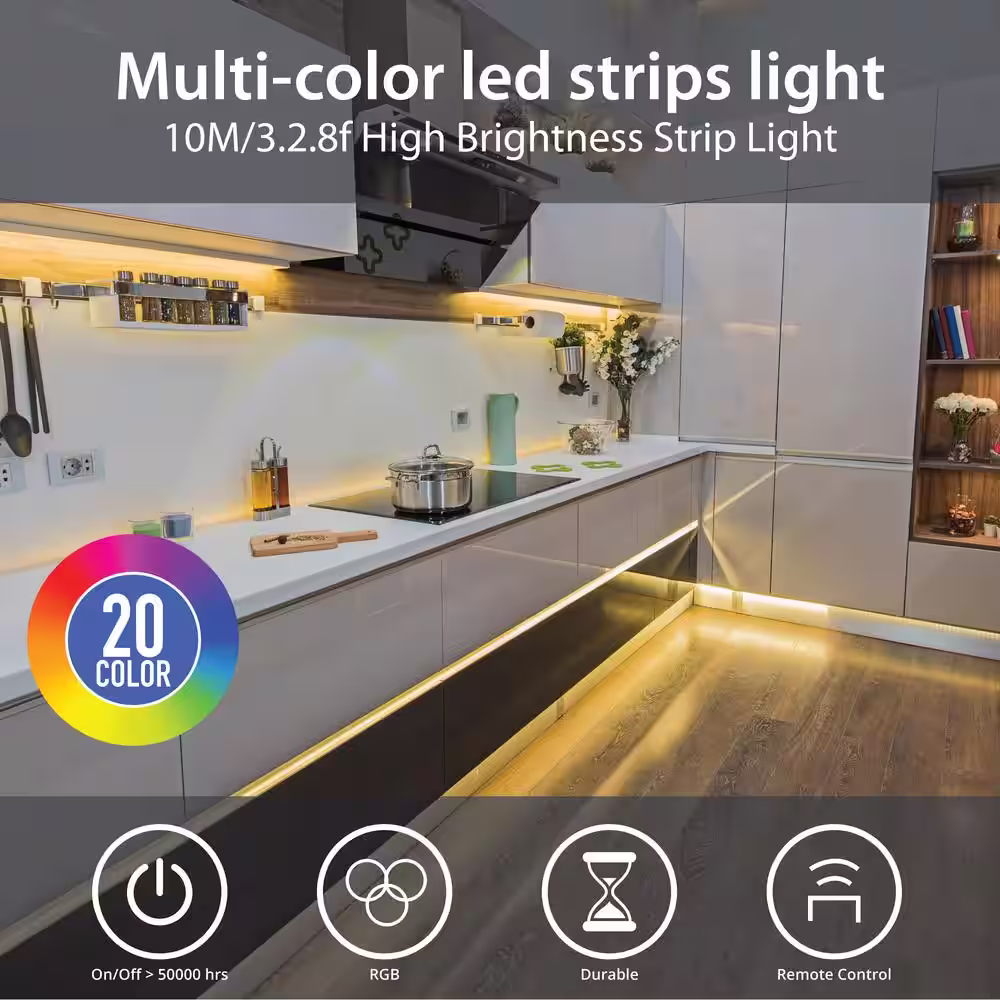 WBM SMART 2 x 5M, 6.14 in. Height LED Light Strips Color Changing RGB Kit with Color Changing RF Remote, Finish: White (Pack of 4)