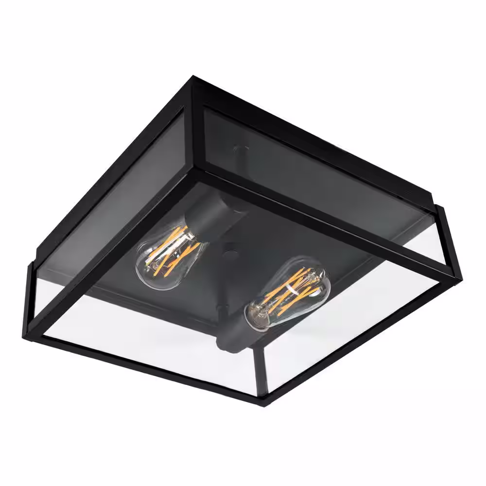 NORWELL Capture 2-Light Matte Black Outdoor Flush Mount Light