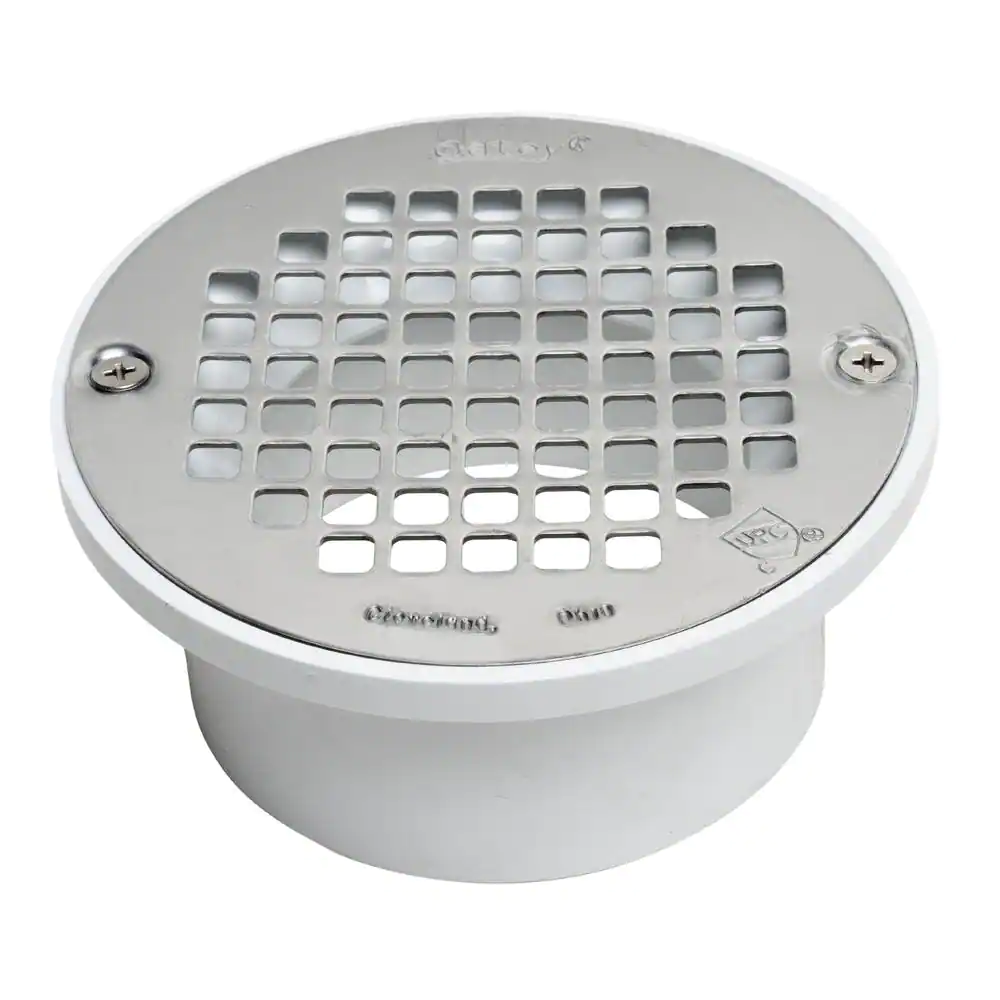 Oatey Round Gray PVC Shower Drain with 4 in. Round Screw-In Stainless Steel Drain Cover