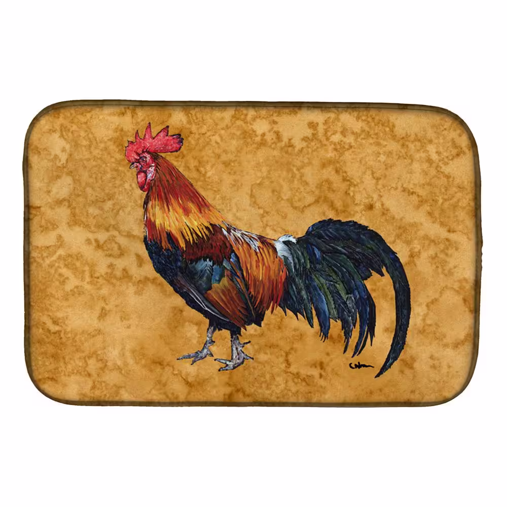 Caroline's Treasures 14 in. x 21 in. Multicolor Rooster Dish Drying Mat