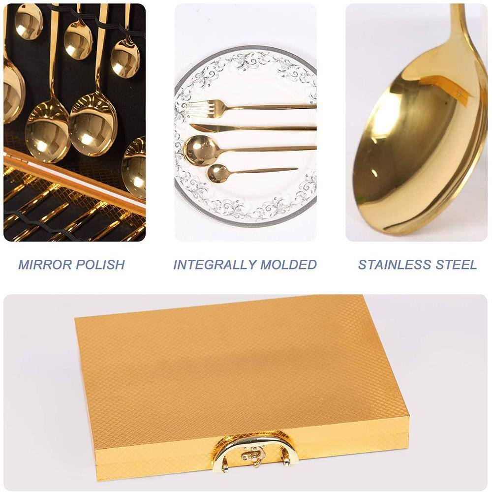 Tileon 24-Piece Golden Stainless Steel Flatware Serving Set (Service for 6)