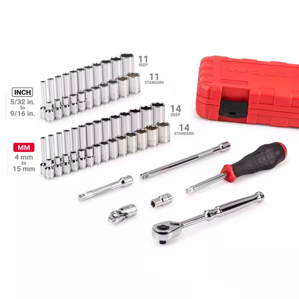 TEKTON 1/4 in. Drive 6-Point Socket and Ratchet Set, 56-Piece (5/32 - 9/16 in. 4 - 15 mm)