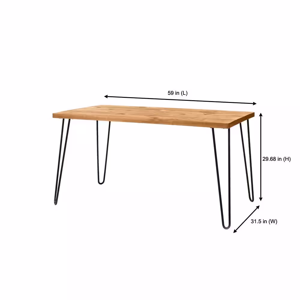 StyleWell Banyan Honey Brown Wood Rectangular Dining Table for 6 with Metal Hairpin Legs (59 in. L x 29.7 in. H)
