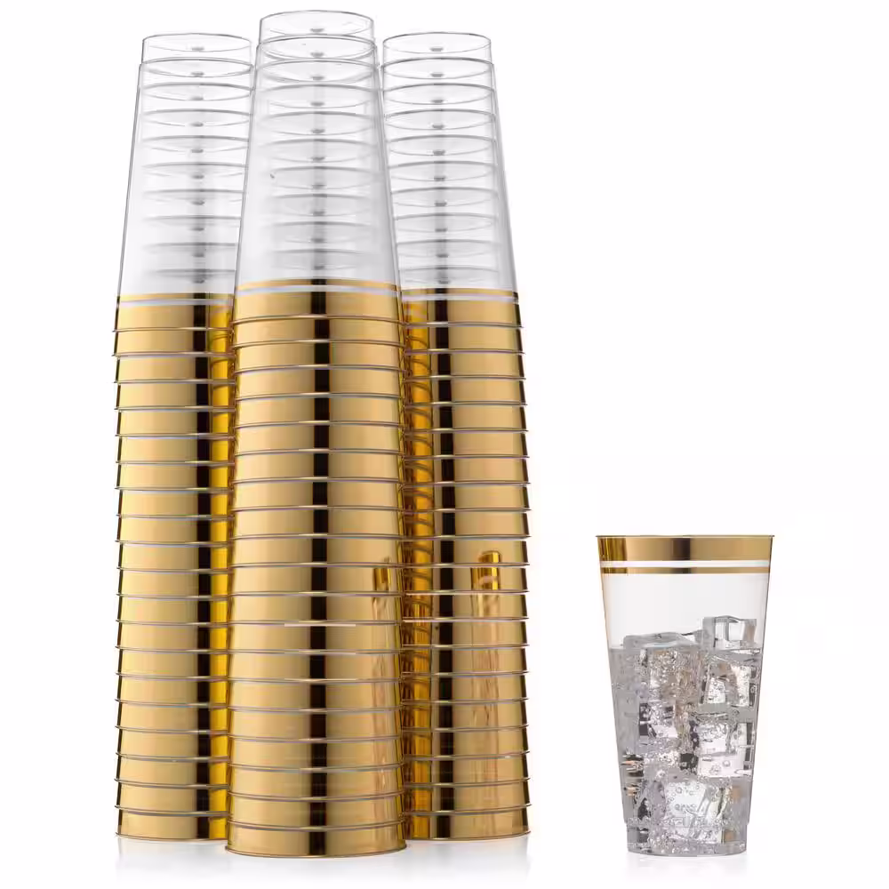 None 16 oz. Gold Rim Clear Disposable Plastic Cups Party Cold Drinks (100/Pack)