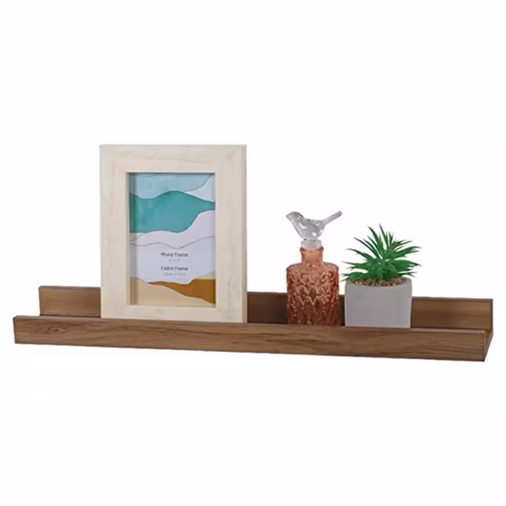 Kiera Grace Edge Photo Frame Floating Wall Shelf, 22.83 in. W x 1.89 in. D, Brown, MDF, Decorative Wall Shelf