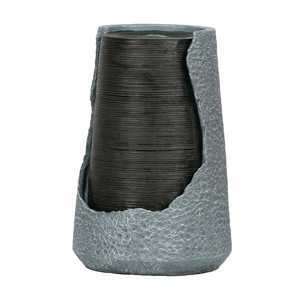None 26 in. Tall Indoor Outdoor Polyresin Unique Broken Urn Water Fountain, Chic Dynamic Modern Design with Light