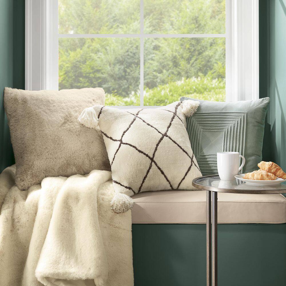 Home Decorators Collection Cream Geometric Diamond 18 in. x 18 in. Square Decorative Throw Pillow with Tassels