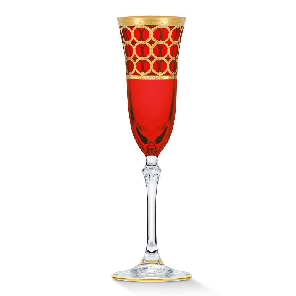 Lorren Home Trends 5 oz. Multicolor with Gold Rings Champagne Flute Stem Set (Set of 4)