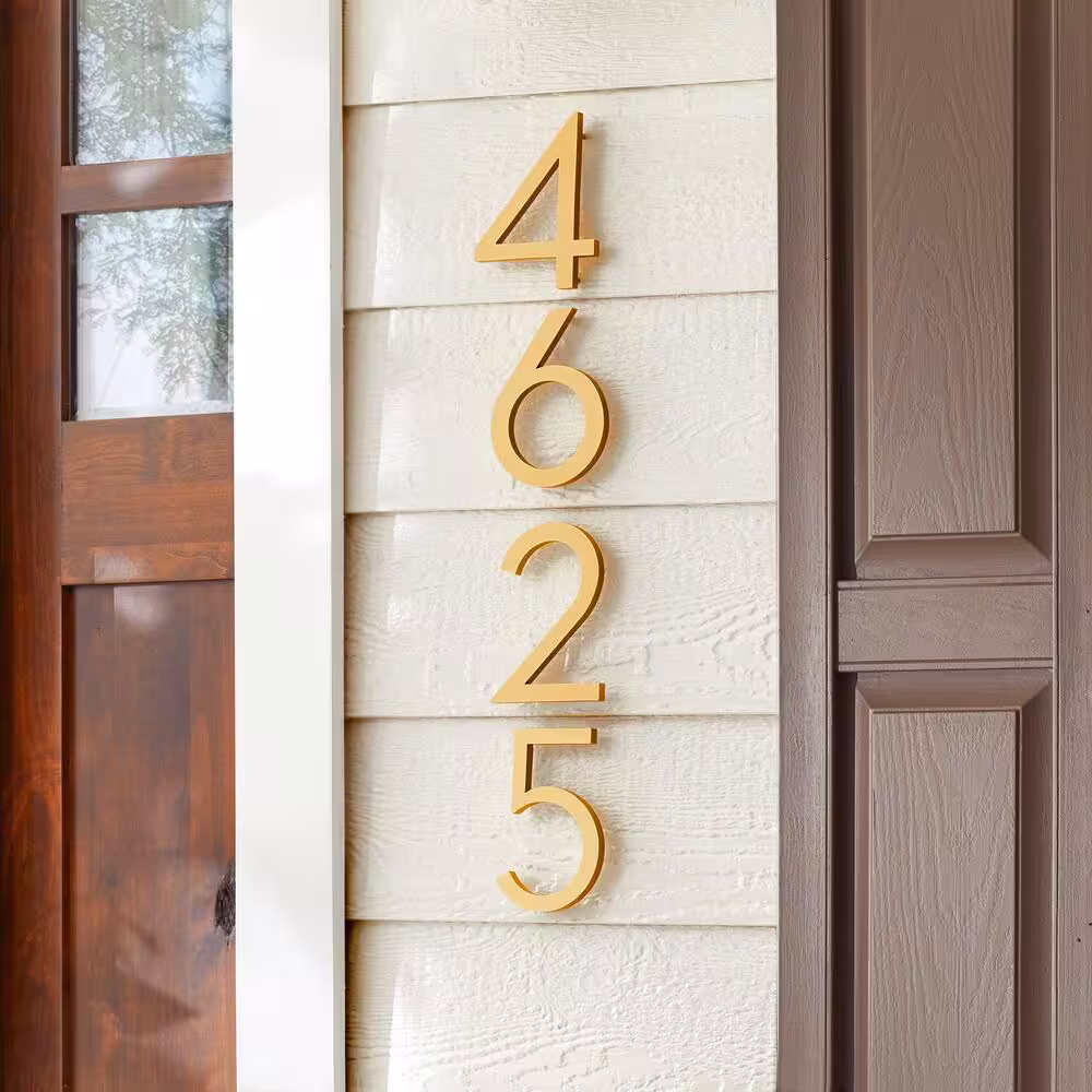 Everbilt 6 in. Brushed Brass Aluminum Floating or Flat Modern House Number 5