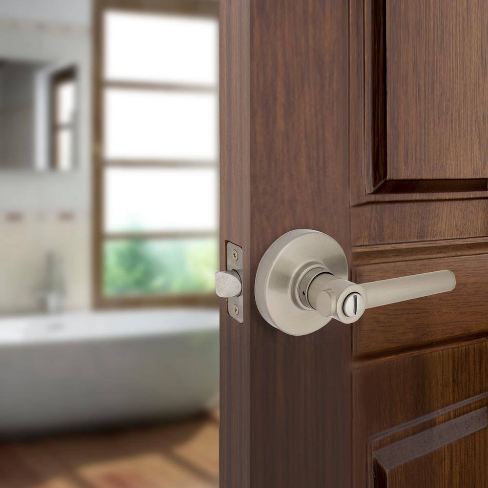 Defiant Highland Satin Nickel Bed and Bath Door Handle with Round Rose