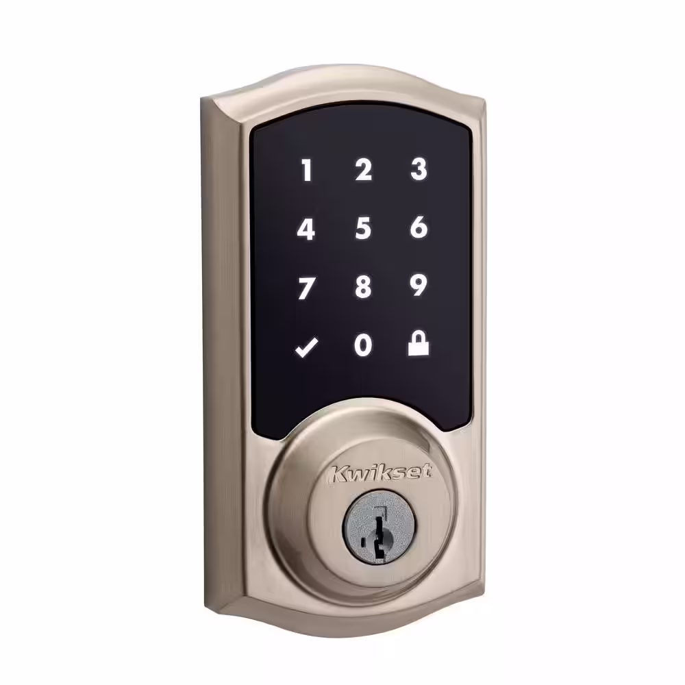 Kwikset SmartCode 915 Touchscreen Satin Nickel Single Cylinder Keypad Electronic Deadbolt w/ SmartKey and Tustin Passage Lever