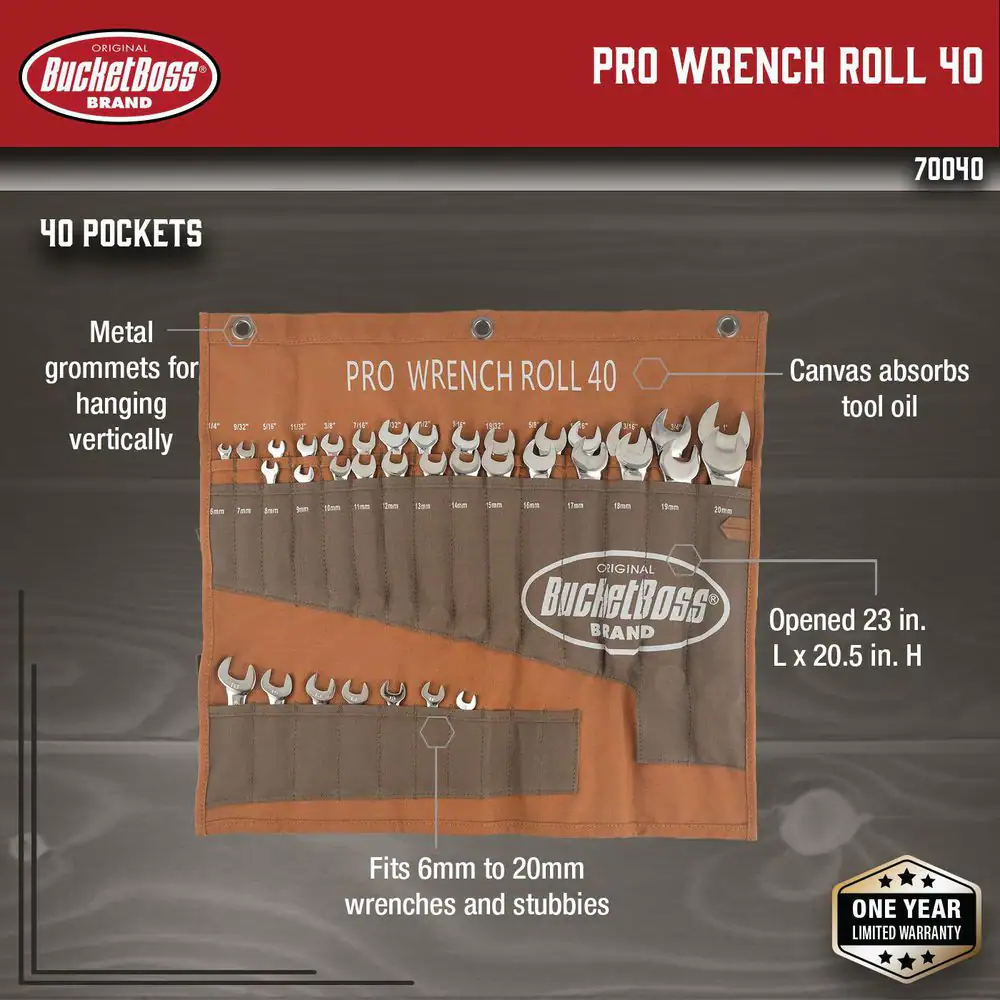 BUCKET BOSS 23 in. Professional Big Wrench Tool Roll with 40 Tool Bag Storage Pockets
